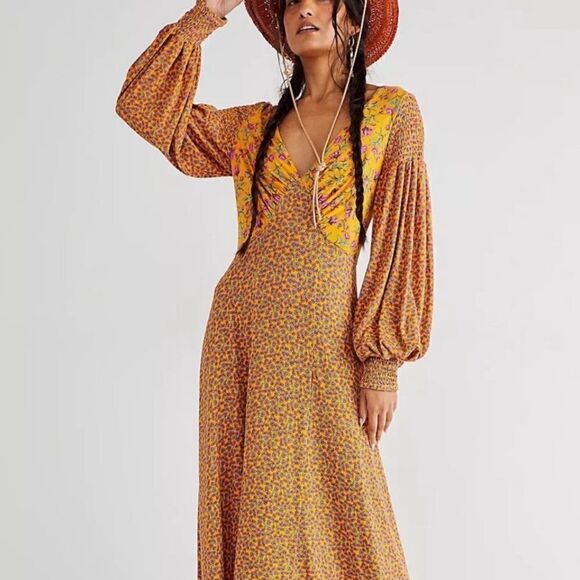 FREE PEOPLE - Love Story Maxi In Golden Pollen Combo - Picture 2 of 9